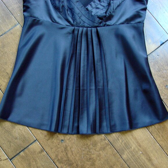 Y2K Black Satin Babydoll Cami Top Tristan Sleeveless Crisscross Pleated Small - Picture 6 of 15